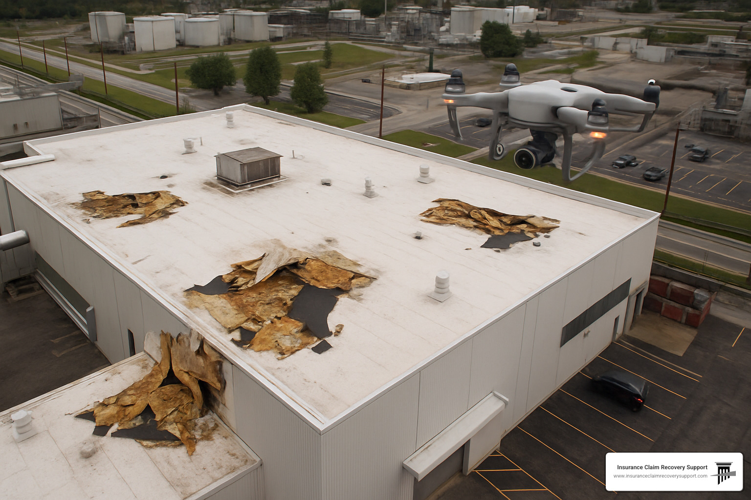 drone inspection of industrial roof damage - industrial property claims