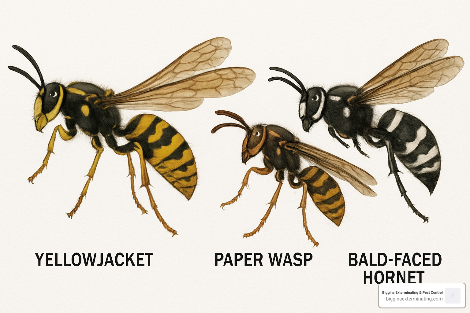 Close-up of different wasp species identification chart - professional wasp removal