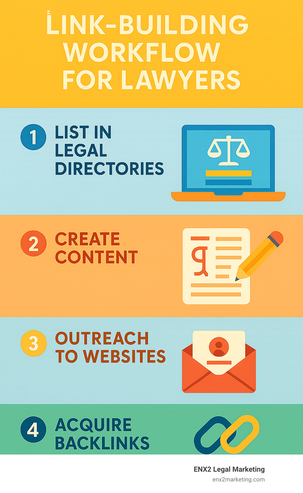 Infographic: Link-building workflow for lawyers - search engine optimization for lawyers infographic