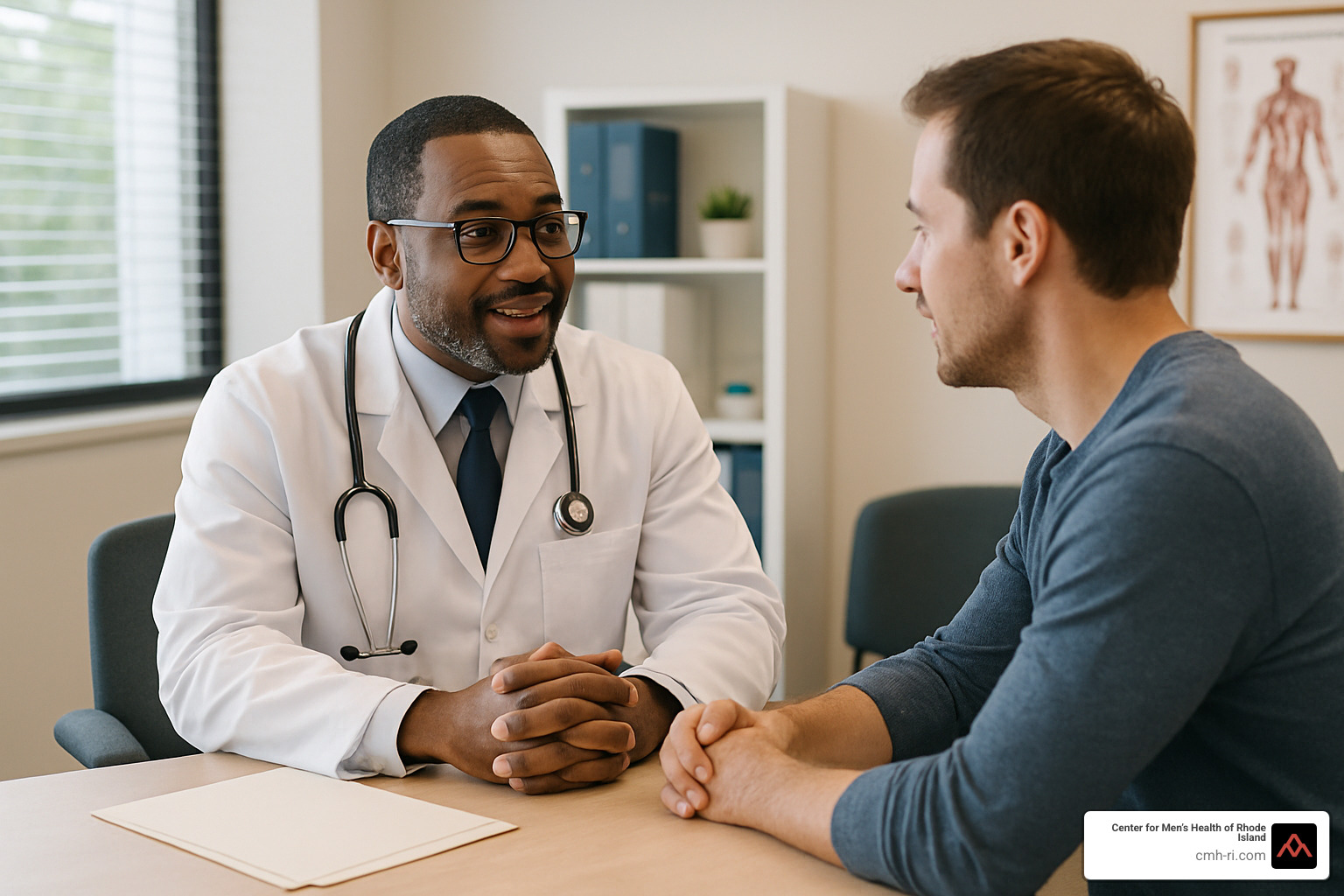 Doctor consulting with male patient - mens health rhode island