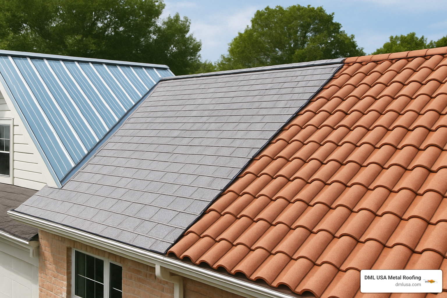 Different energy efficient roofing materials including metal, reflective shingles, and tile - roof replacement and energy savings