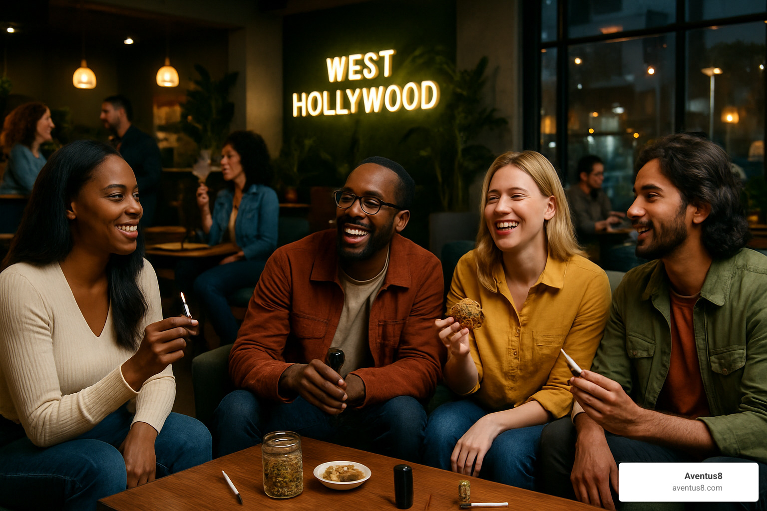 People enjoying cannabis at a licensed consumption lounge in West Hollywood - cannabis