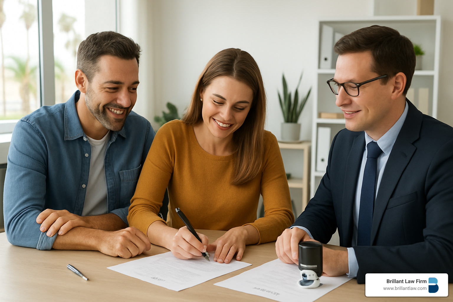 California couple signing estate planning documents with a notary - California estate planning services
