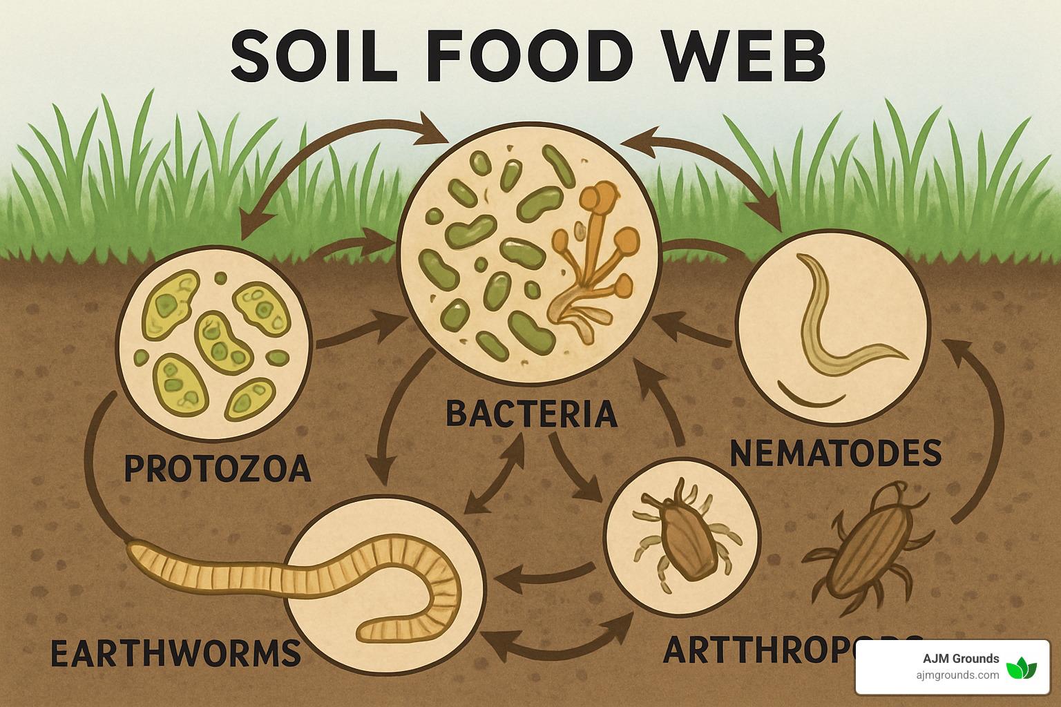 soil food web diagram showing relationships between microorganisms - fertilization and pest control