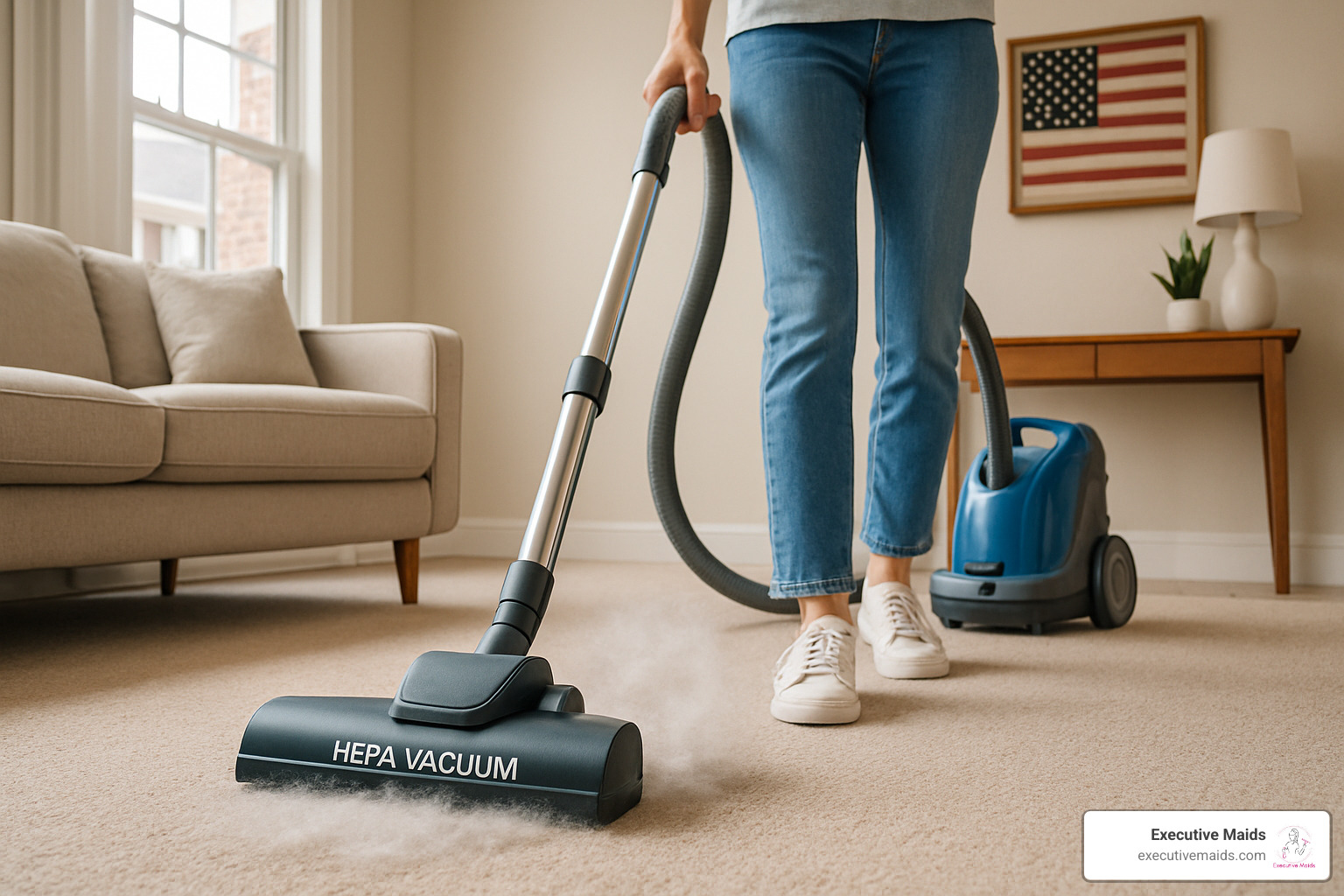 HEPA vacuum cleaner removing allergens from carpet - eco friendly cleaning philadelphia