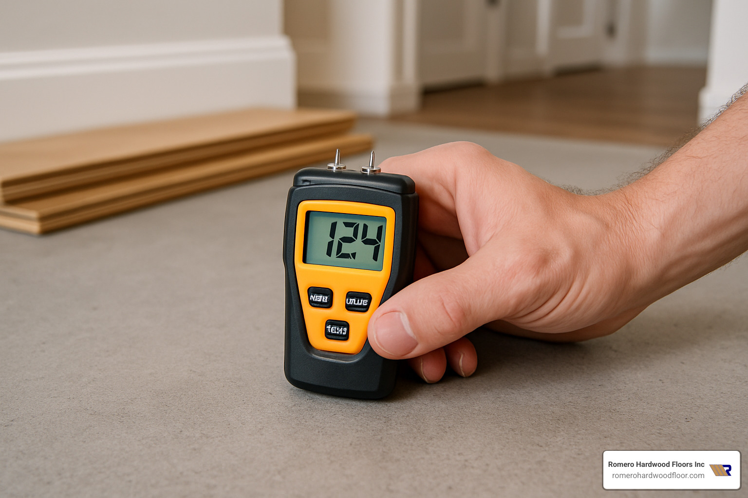 moisture meter testing concrete slab - engineered hardwood over concrete