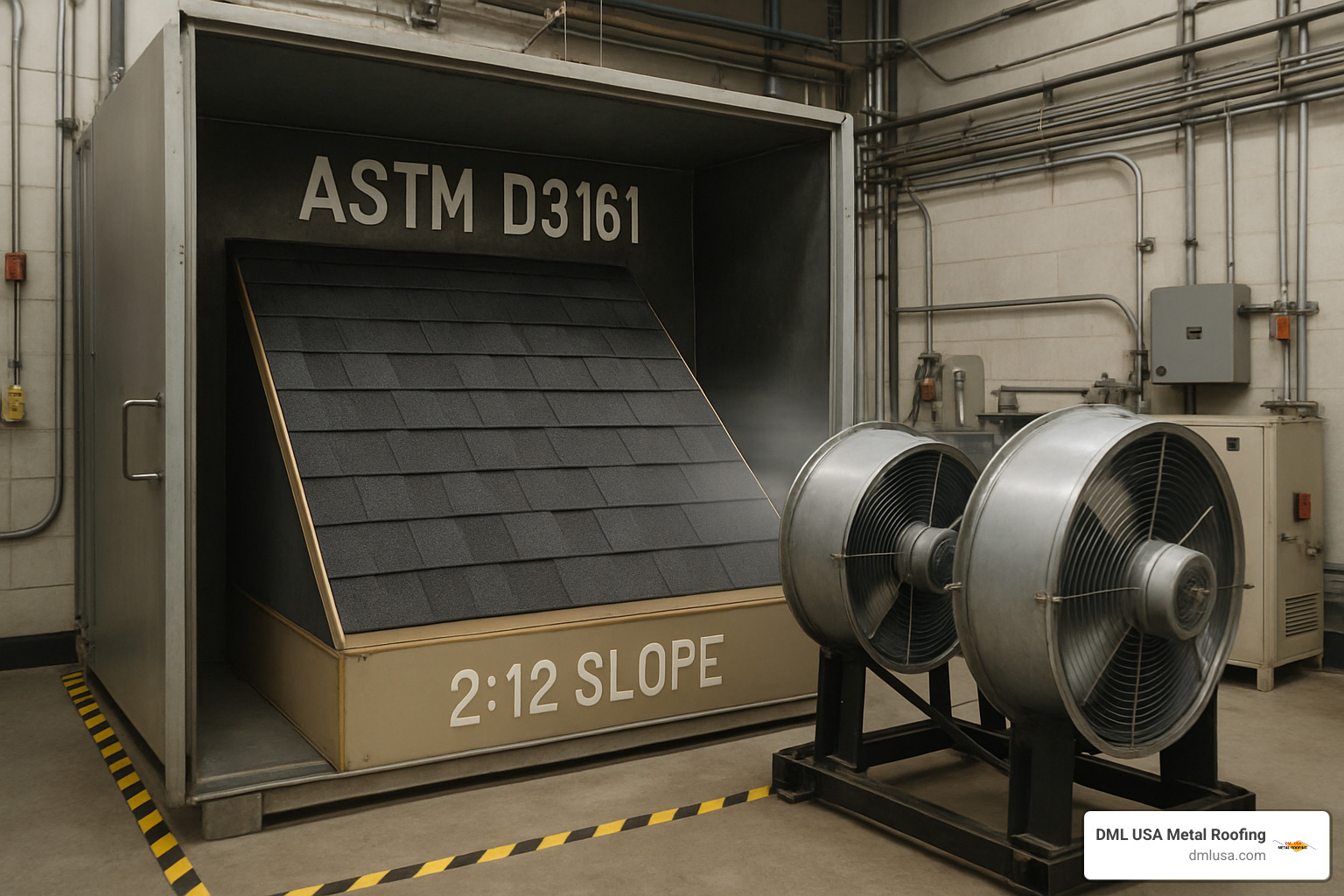 ASTM D3161 testing chamber with fan and shingle panel - astm d3161 class f shingles
