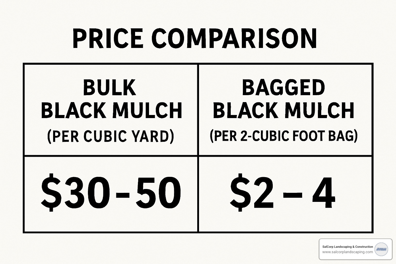 price comparison chart showing bulk versus bagged mulch costs - black mulch delivery