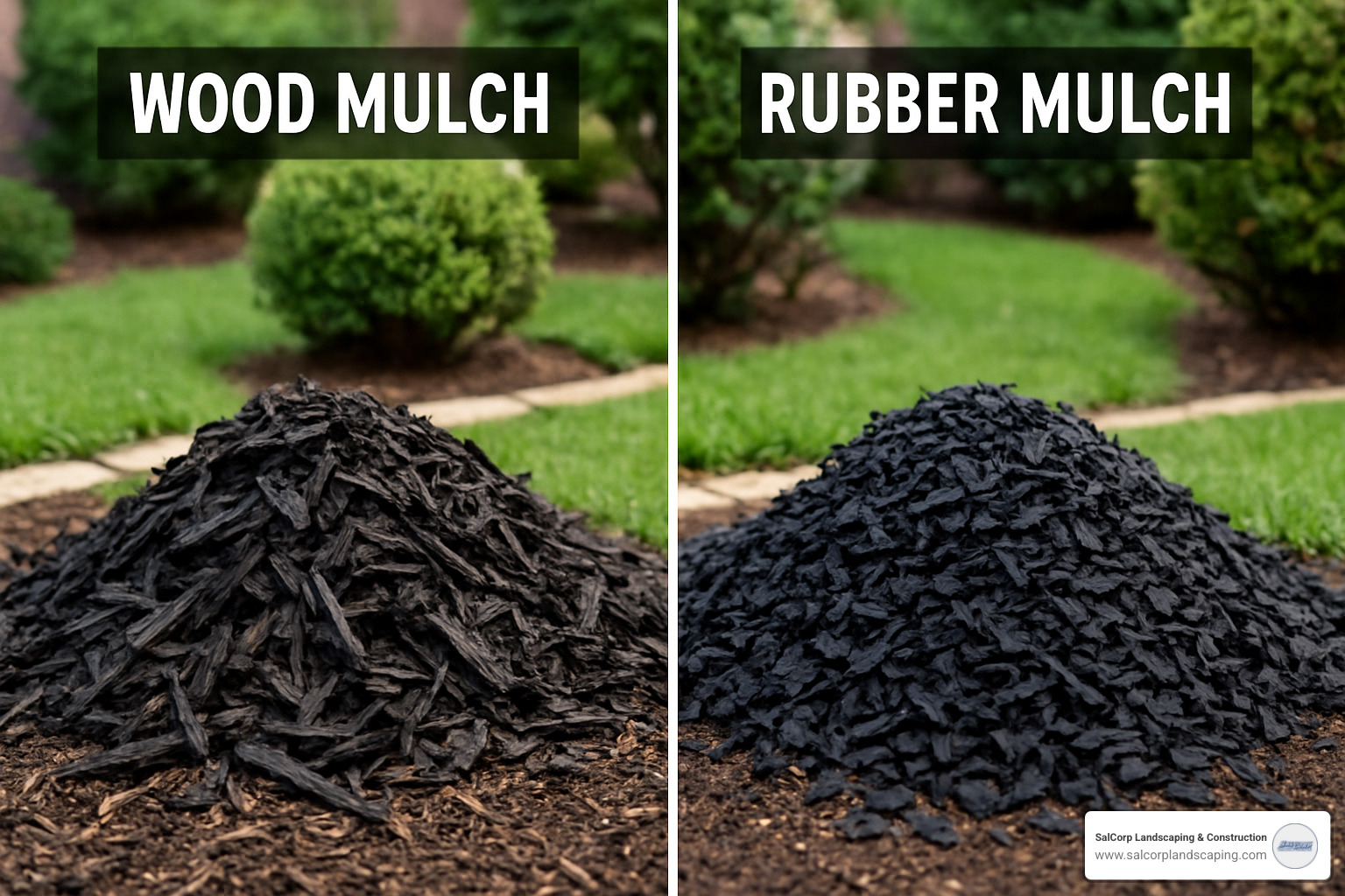 comparison of wood black mulch versus rubber black mulch - black mulch delivery
