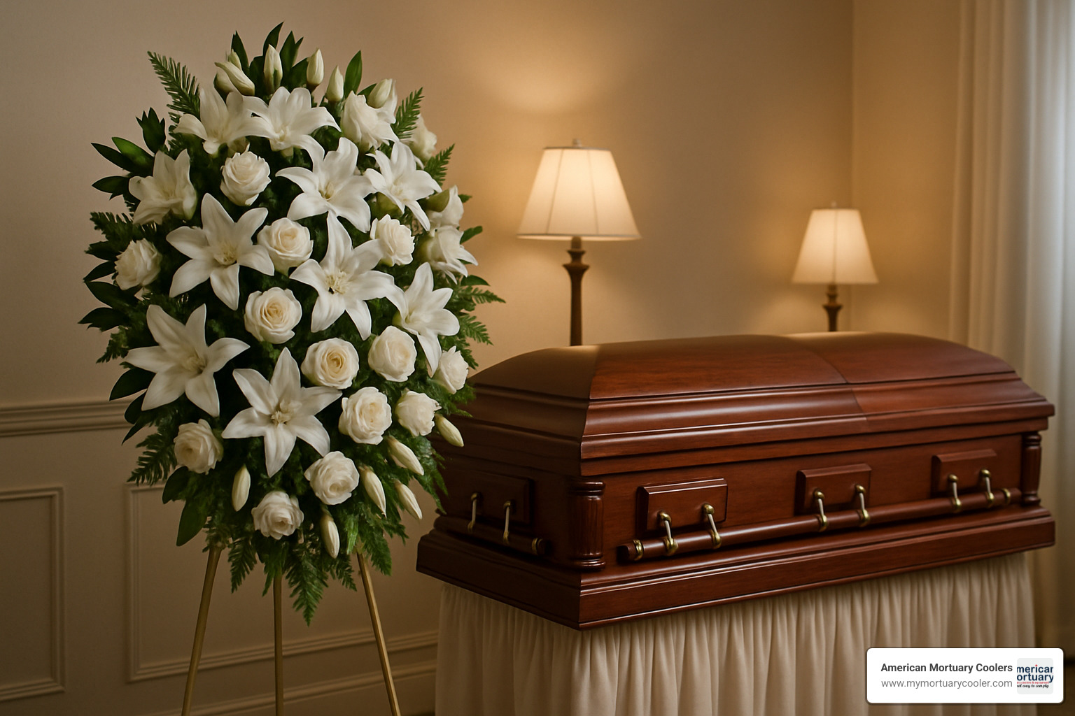 funeral flower stand on easel beside casket - funeral flower stands
