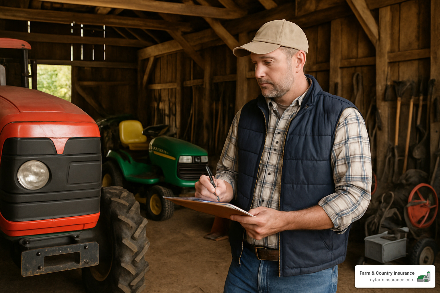 farmer doing inventory of farm equipment and assets - hobby farm insurance