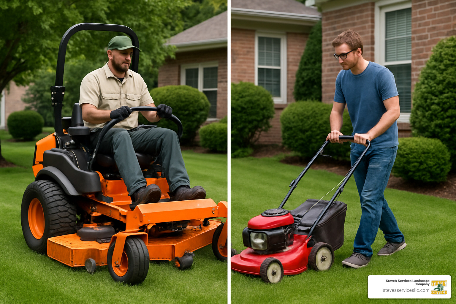 comparison of professional landscaping equipment versus homeowner push mower - landscape maintenance saugus ma
