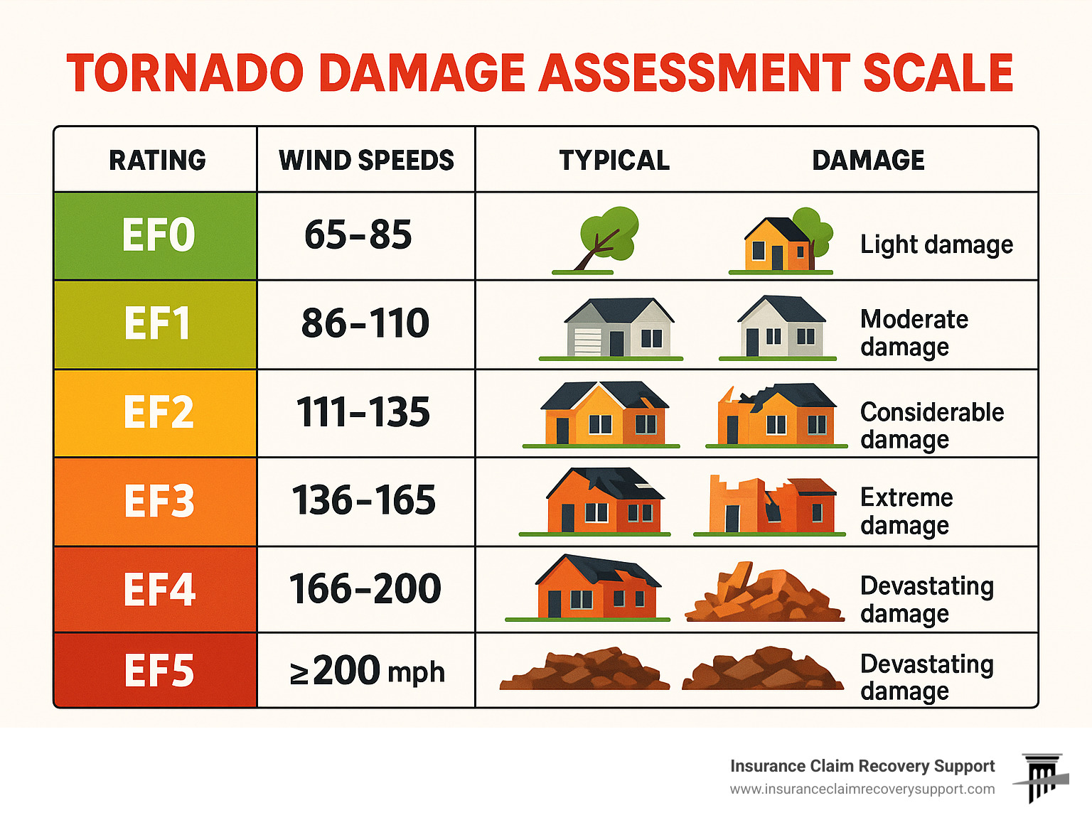Tornado damage assessment scale infographic