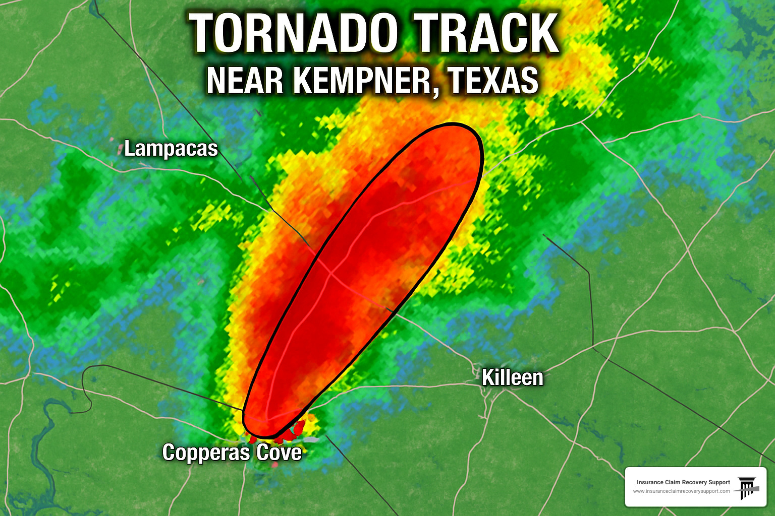 Radar track of tornado path near Kempner