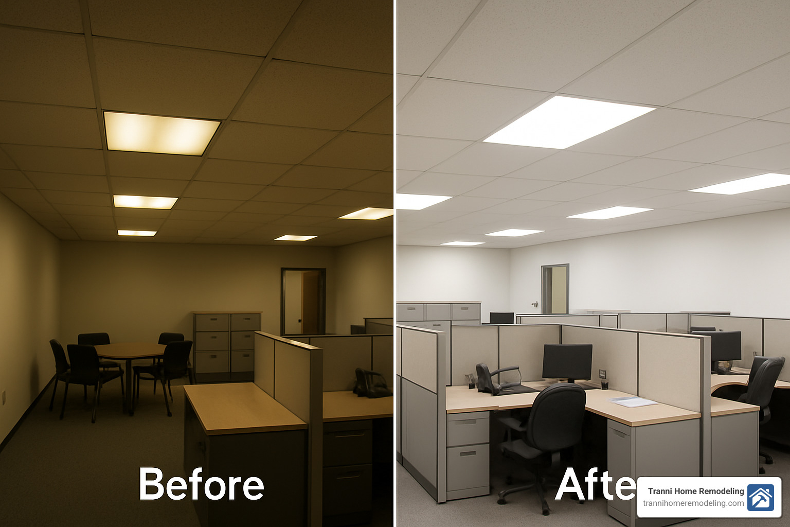 Finding Reliable Commercial Electrical Companies Near You 7 commercial LED lighting retrofit showing before and after - commercial electrical companies near me