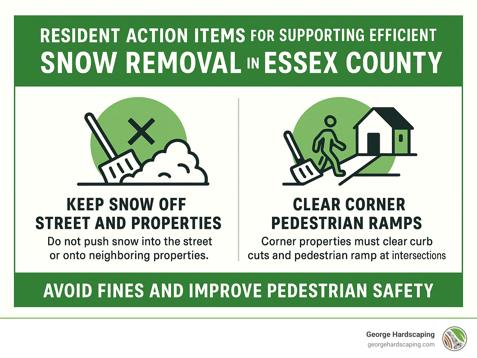 Resident action items for supporting efficient snow removal in Essex County - Essex County snow removal infographic