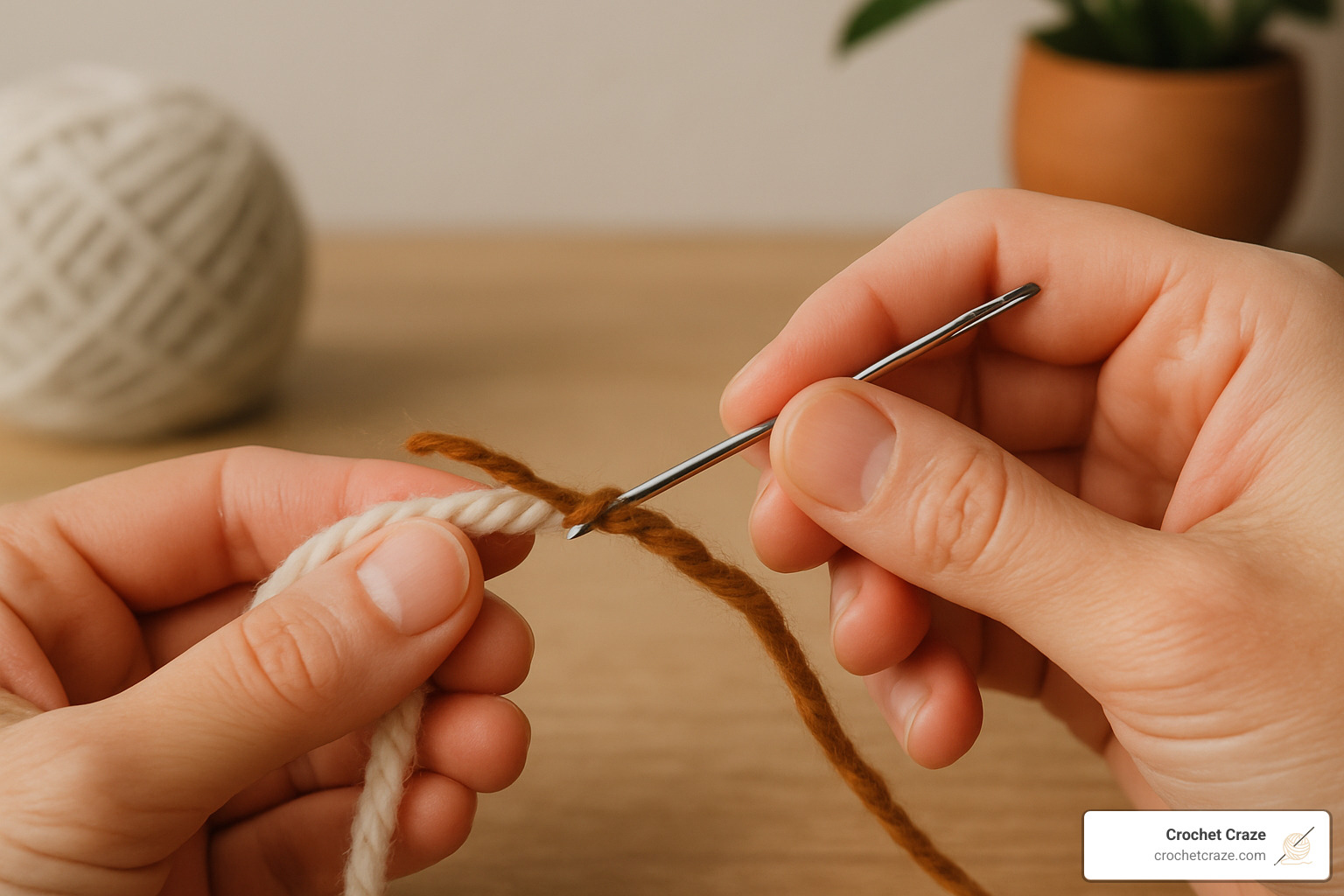 weaving yarn tail through plies for Russian join - connecting yarn in knitting