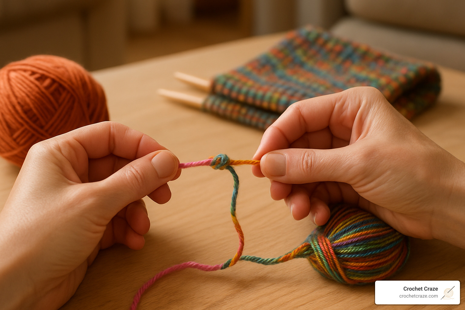 tying a magic knot to connect yarn - connecting yarn in knitting