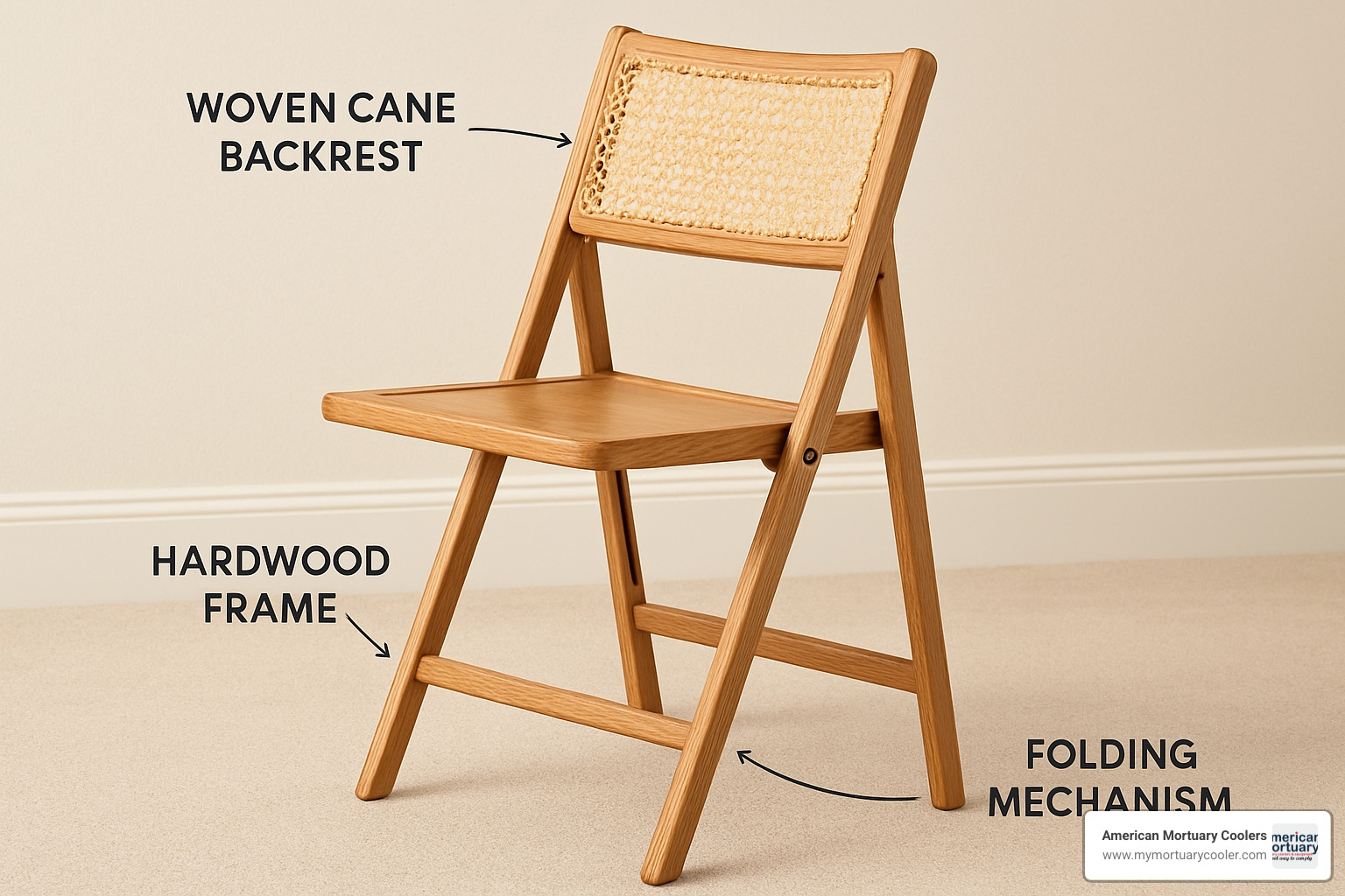anatomy of cane back folding chair showing frame, cane back, and folding mechanism - cane back folding chairs