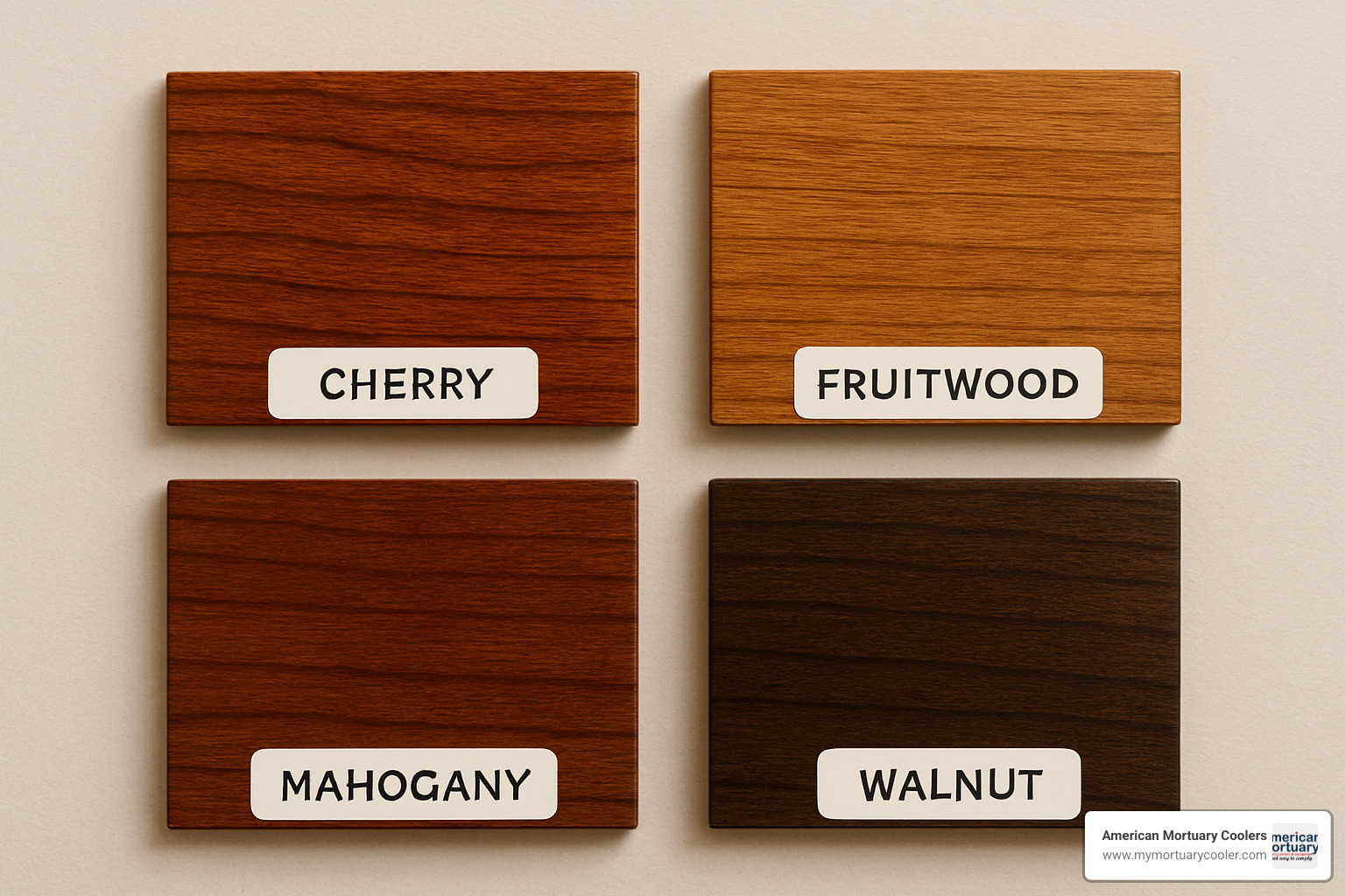 wood finish color swatches for cane back chairs including cherry, fruitwood, mahogany, and walnut - cane back folding chairs