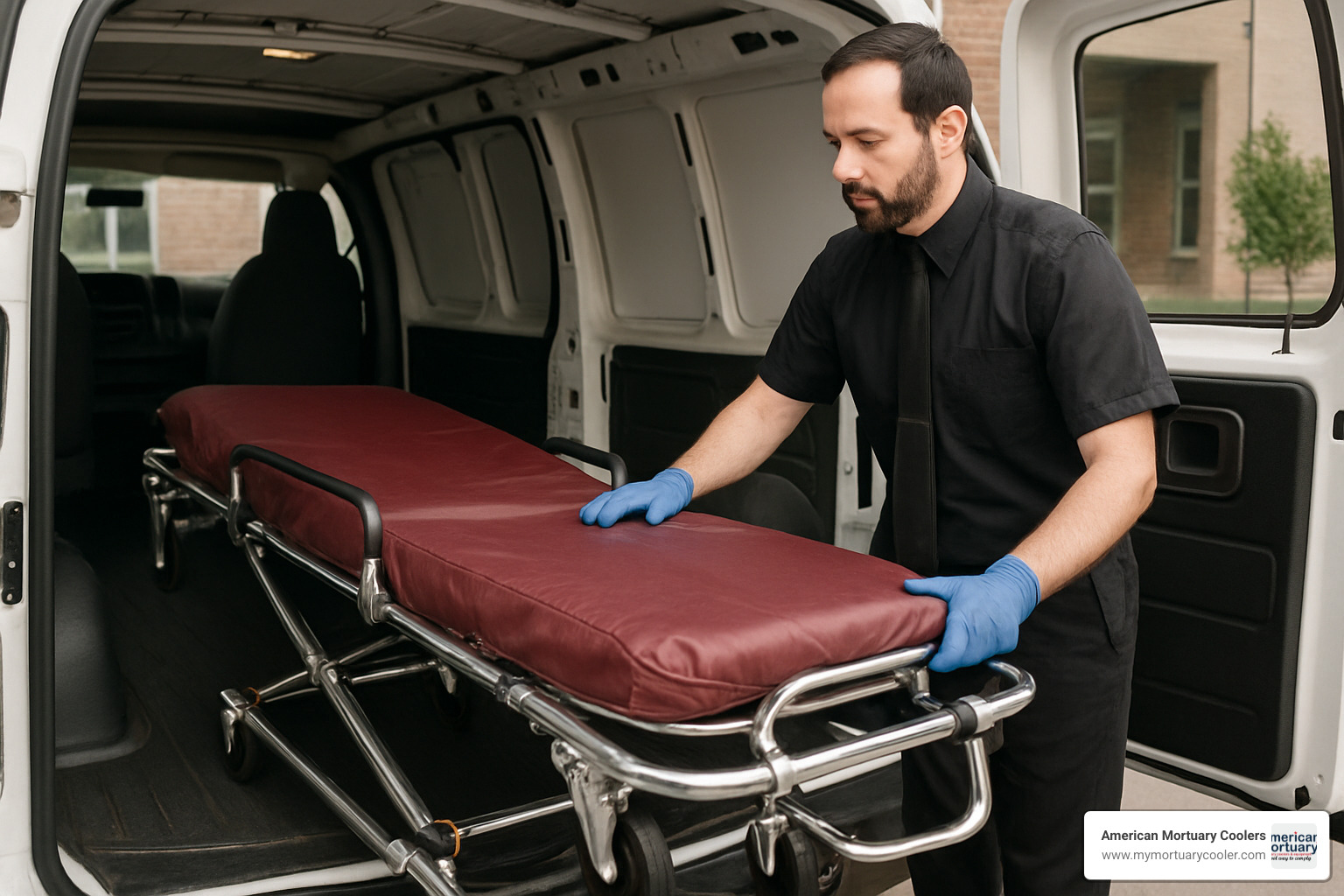 Professional demonstrating proper setup of pickup bred cot in vehicle - pickup bred cots