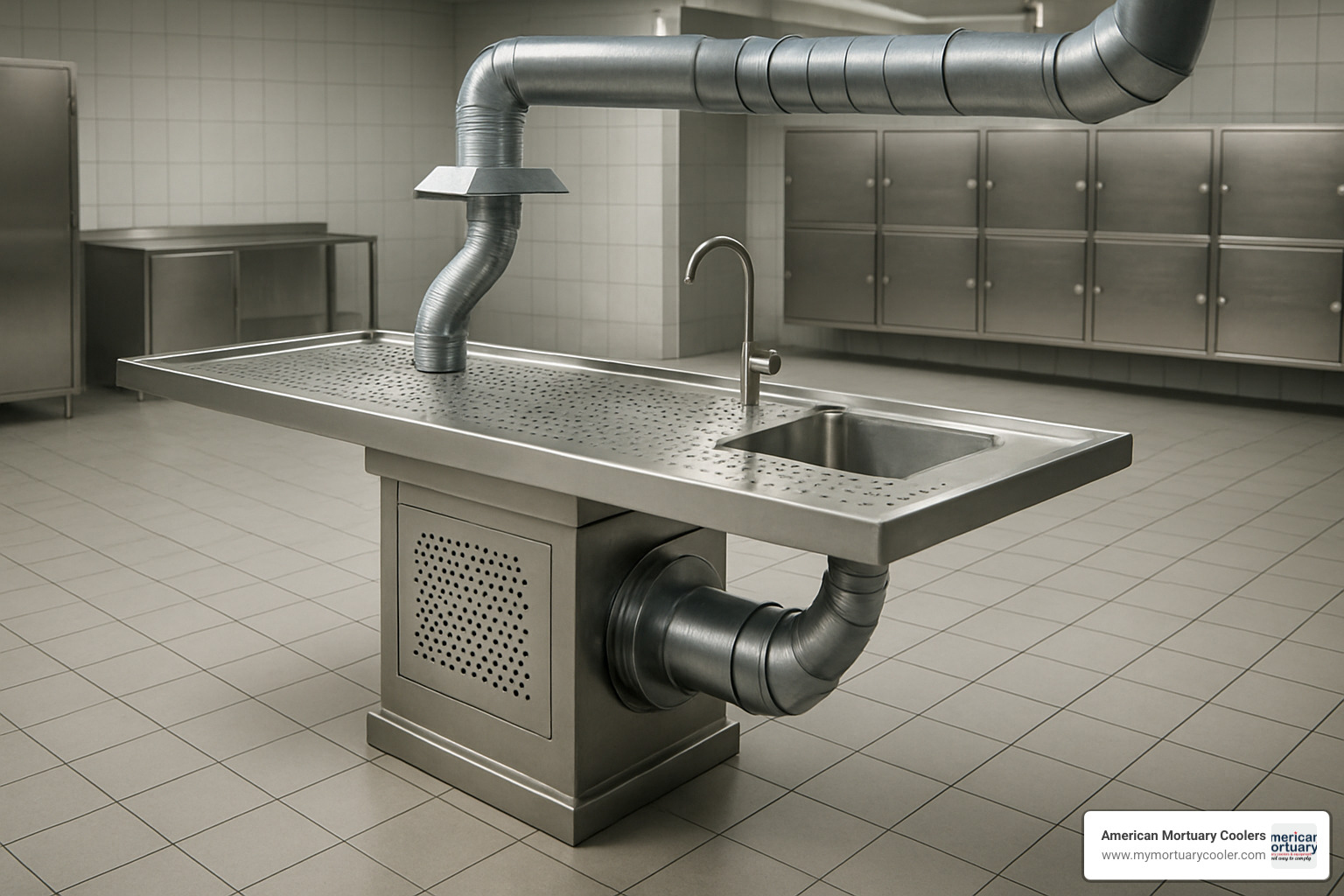 ventilated pedestal table with integrated sink and ventilation system - MORGUE TABLE