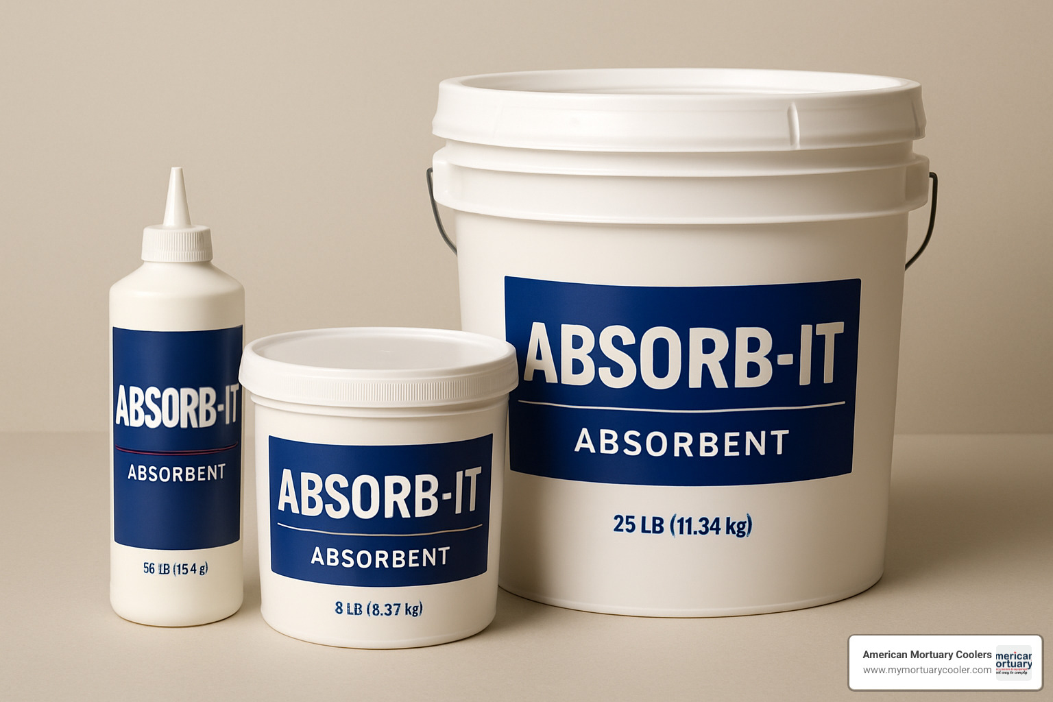 Different size containers of Absorb-It showing packaging options - absorb it