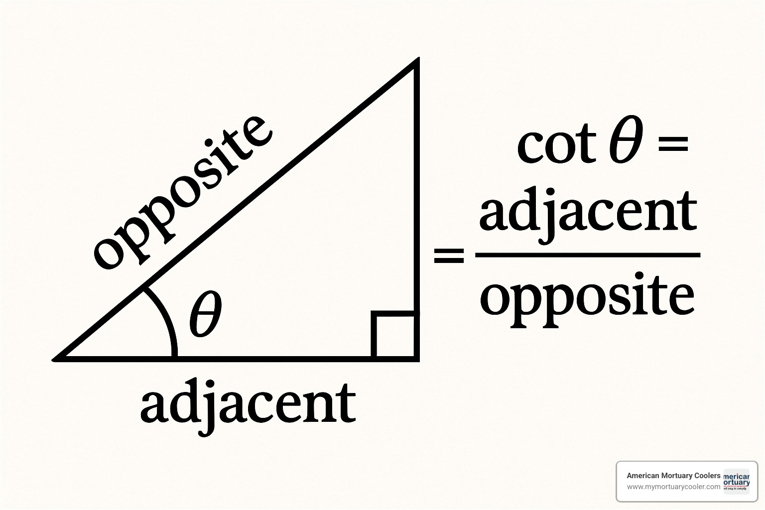 Right triangle showing cotangent as adjacent over opposite - cot -1