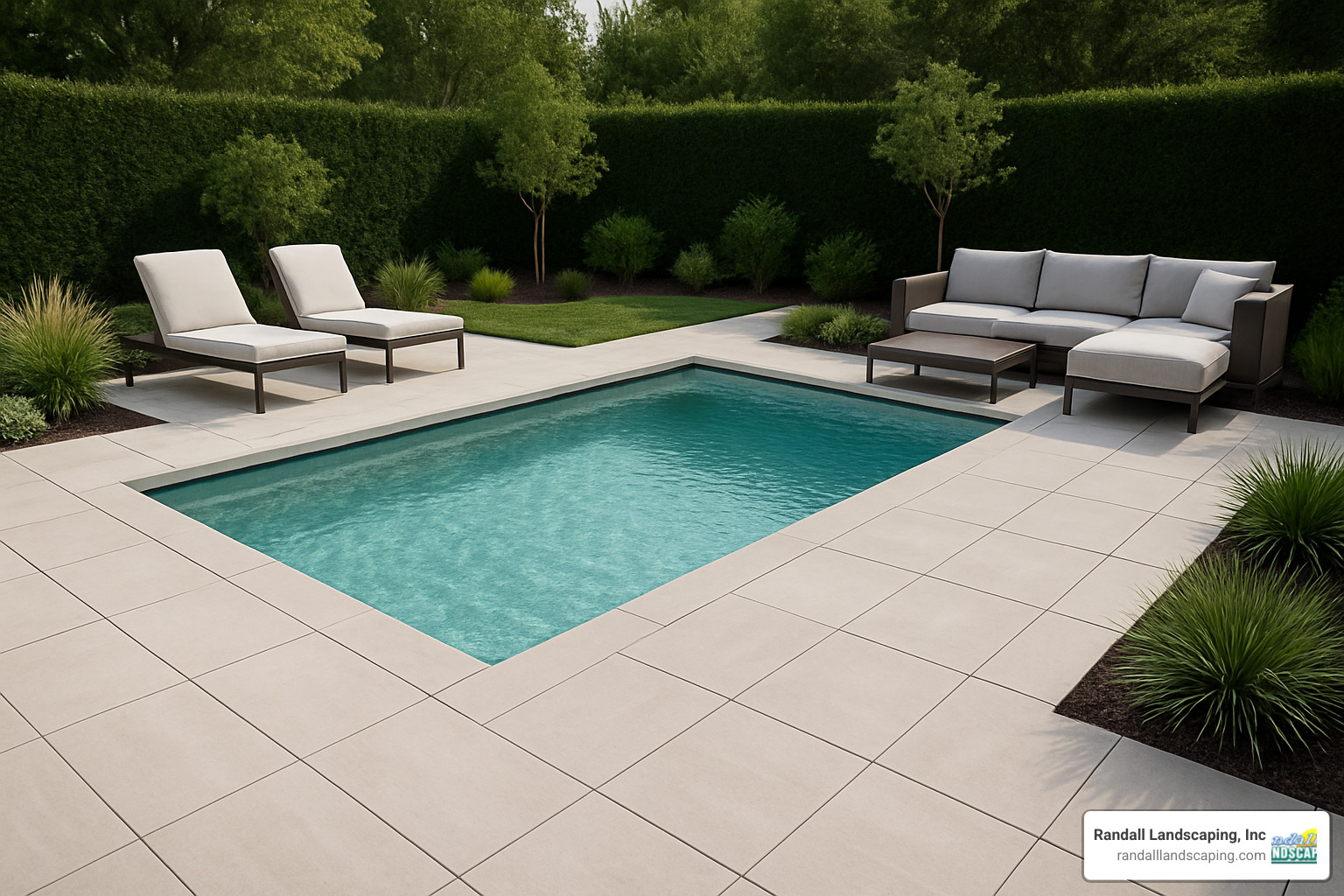 porcelain pavers around modern pool deck - hardscape products