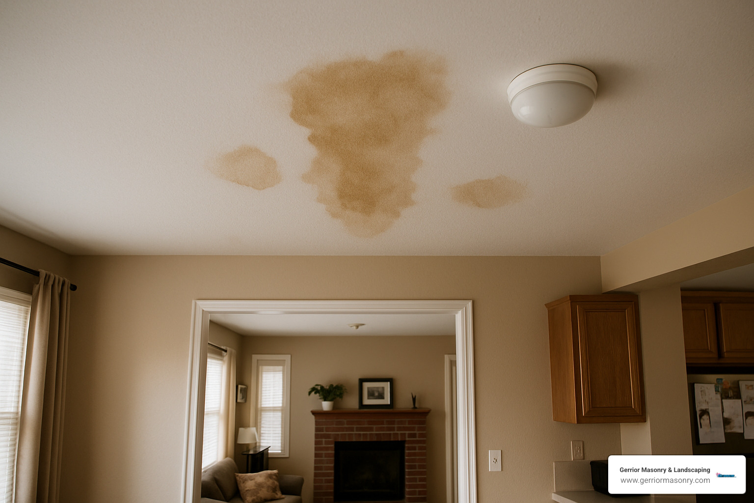 Don't Let Your Chimney Leak—Master Chimney Flashing Replacement 2 Water stains on ceiling below a chimney - chimney flashing replacement