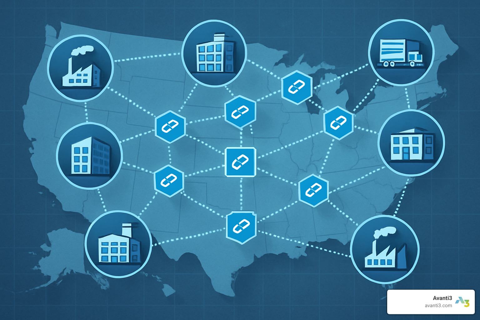 Blockchain ecosystem showing interconnected business networks - blockchain integration services