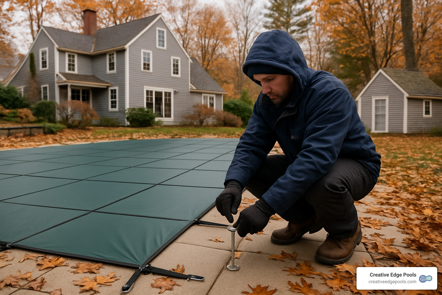 Massachusetts inground pool being professionally winterized - inground pool in massachusetts