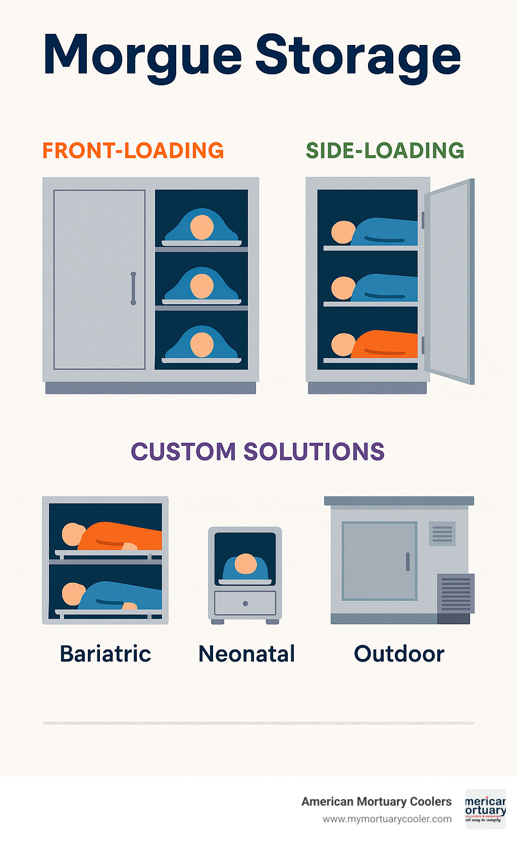 Detailed infographic showing different morgue storage capacities and configurations - Morgue Storage  infographic 