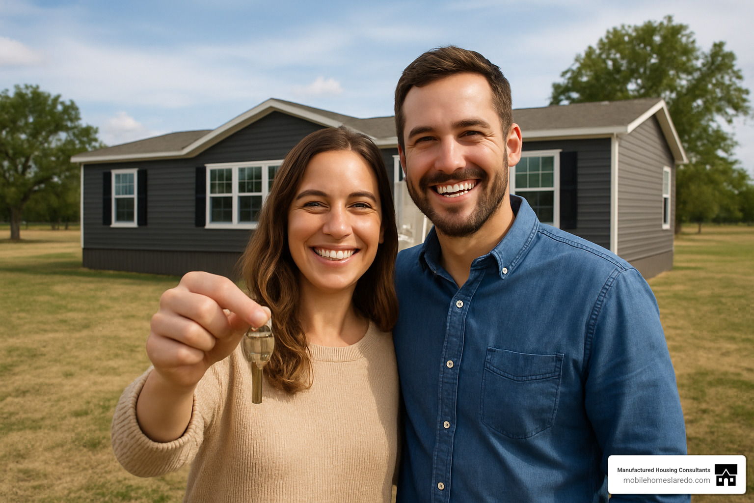 New homeowners standing in front of their mobile home on rural property - foreclosed mobile homes with land near me New homeowners standing in front of their mobile home on rural property - foreclosed mobile homes with land near me