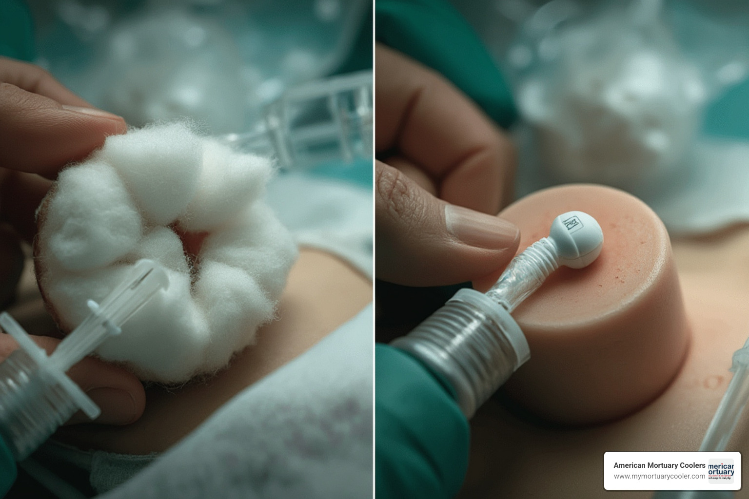 Cotton packing versus A/V plug comparison - a/v plug mortician