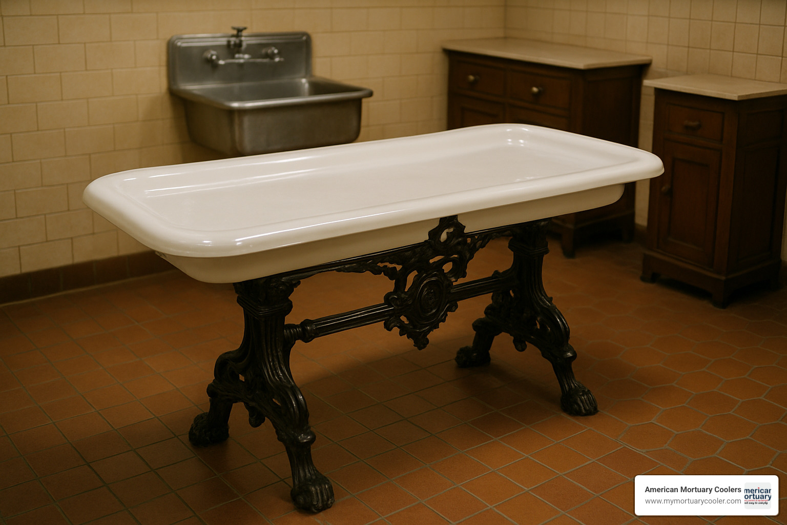 antique claw foot porcelain embalming table - porcelain embalming table for sale