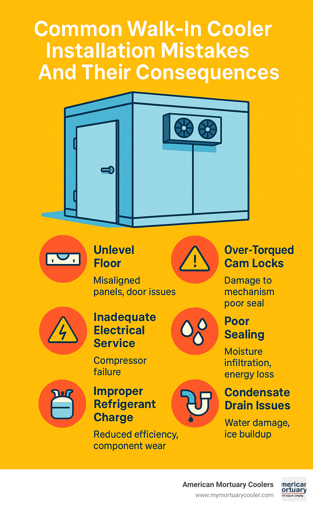 Common walk-in cooler installation mistakes and their consequences - walk in cooler installation infographic 