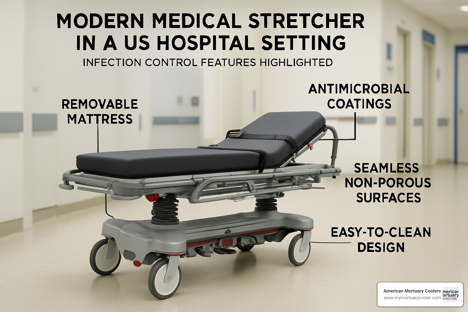 Stretcher with infection control features highlighted - stretcher stretcher