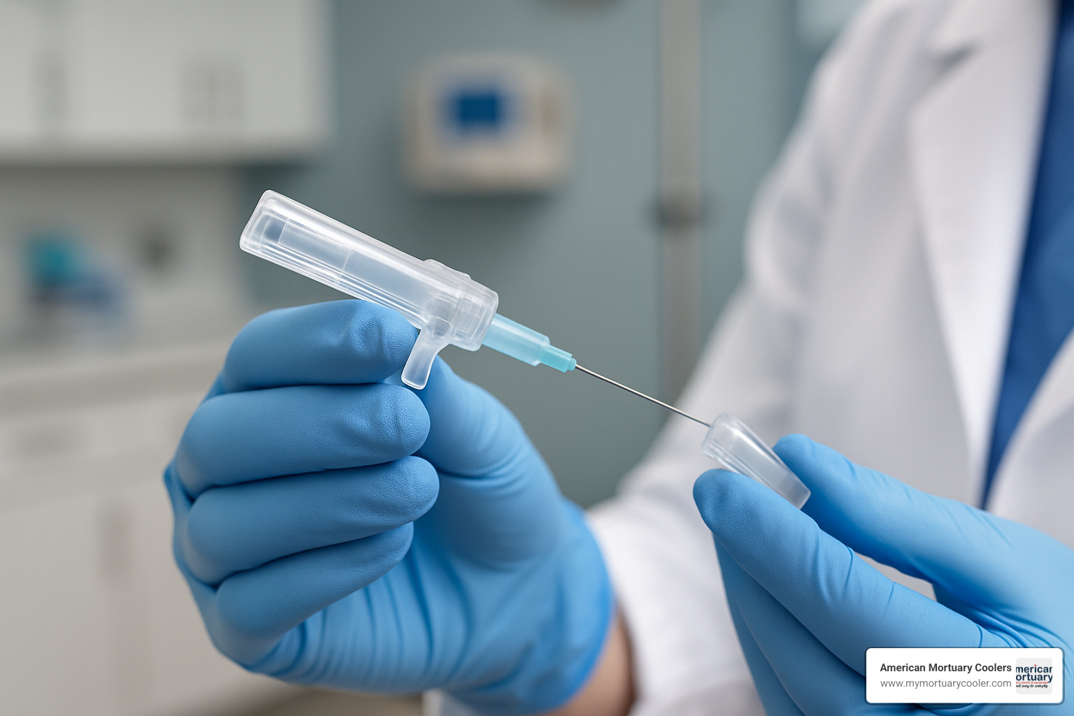 Safety-shielded luer needle in use - luer needle