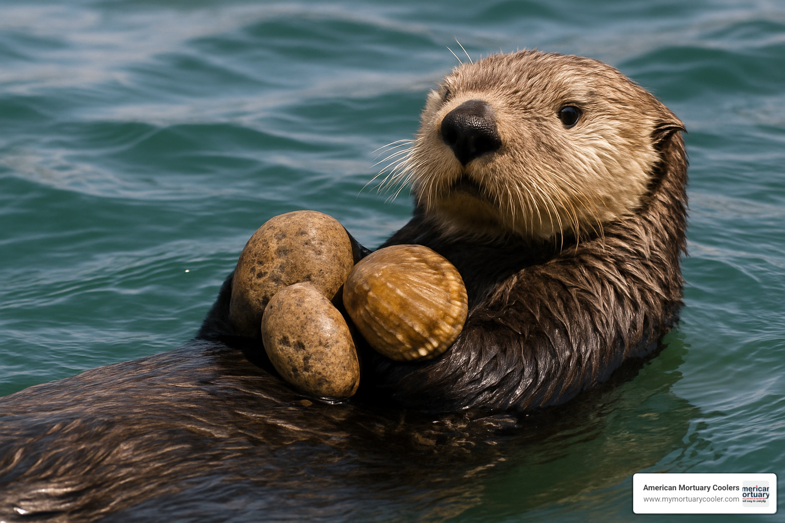 sea otter using underarm pouch - biological pouches