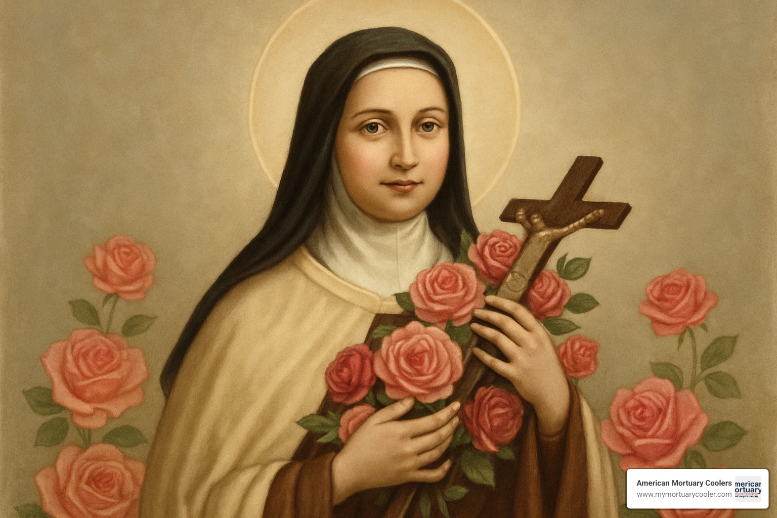st therese with roses - st therese holy cards