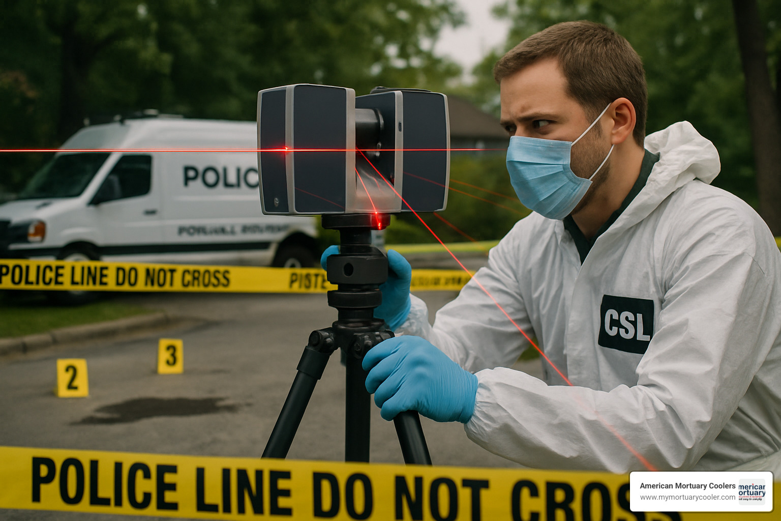 3D laser scanner being used at a crime scene - crime scene investigator