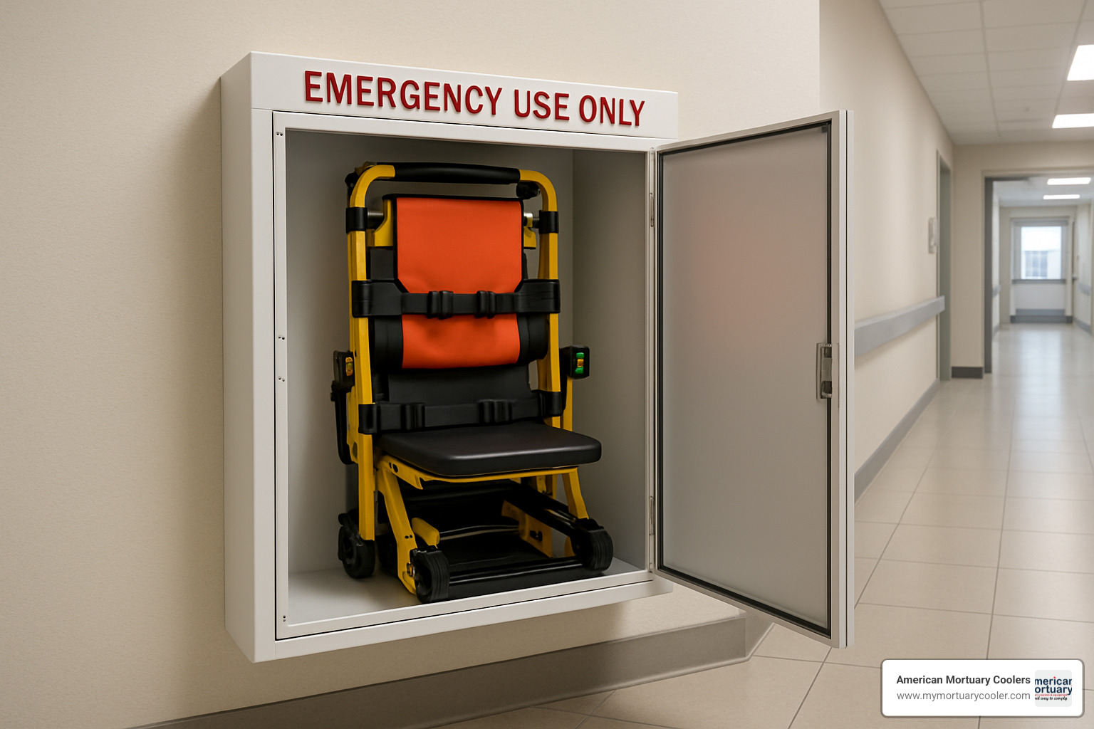 stair stretcher storage cabinet with emergency access - stair stretcher