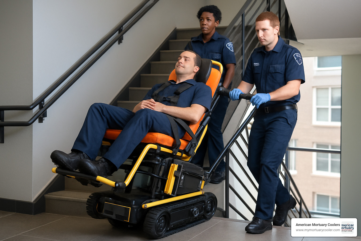 powered stair stretcher with battery system and tracks - stair stretcher