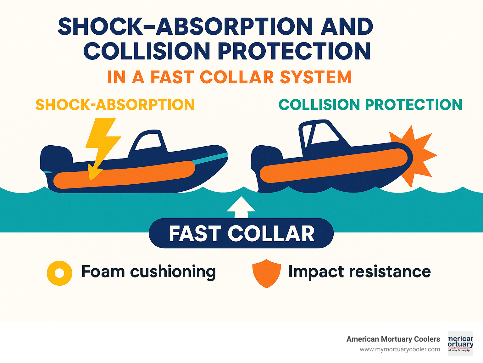 infographic showing shock-absorption and collision protection in a FAST collar system - flotation collar infographic  infographic showing shock-absorption and collision protection in a FAST collar system - flotation collar infographic