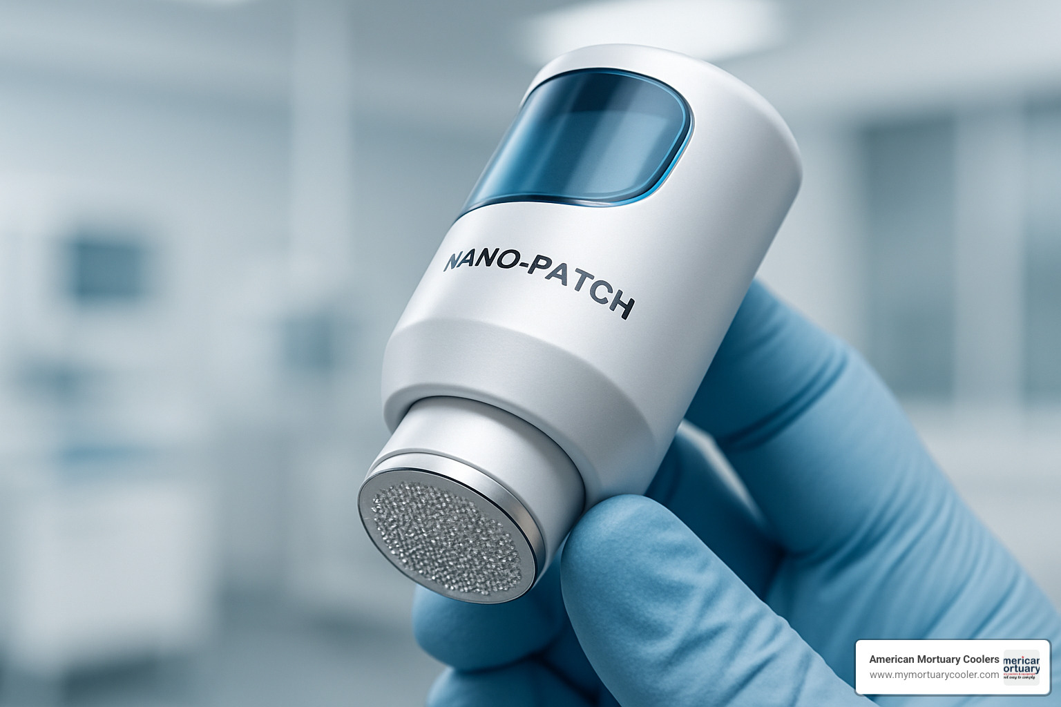 Advanced needle-free injection technology showing nano-patch system with micro-projections - needle injector