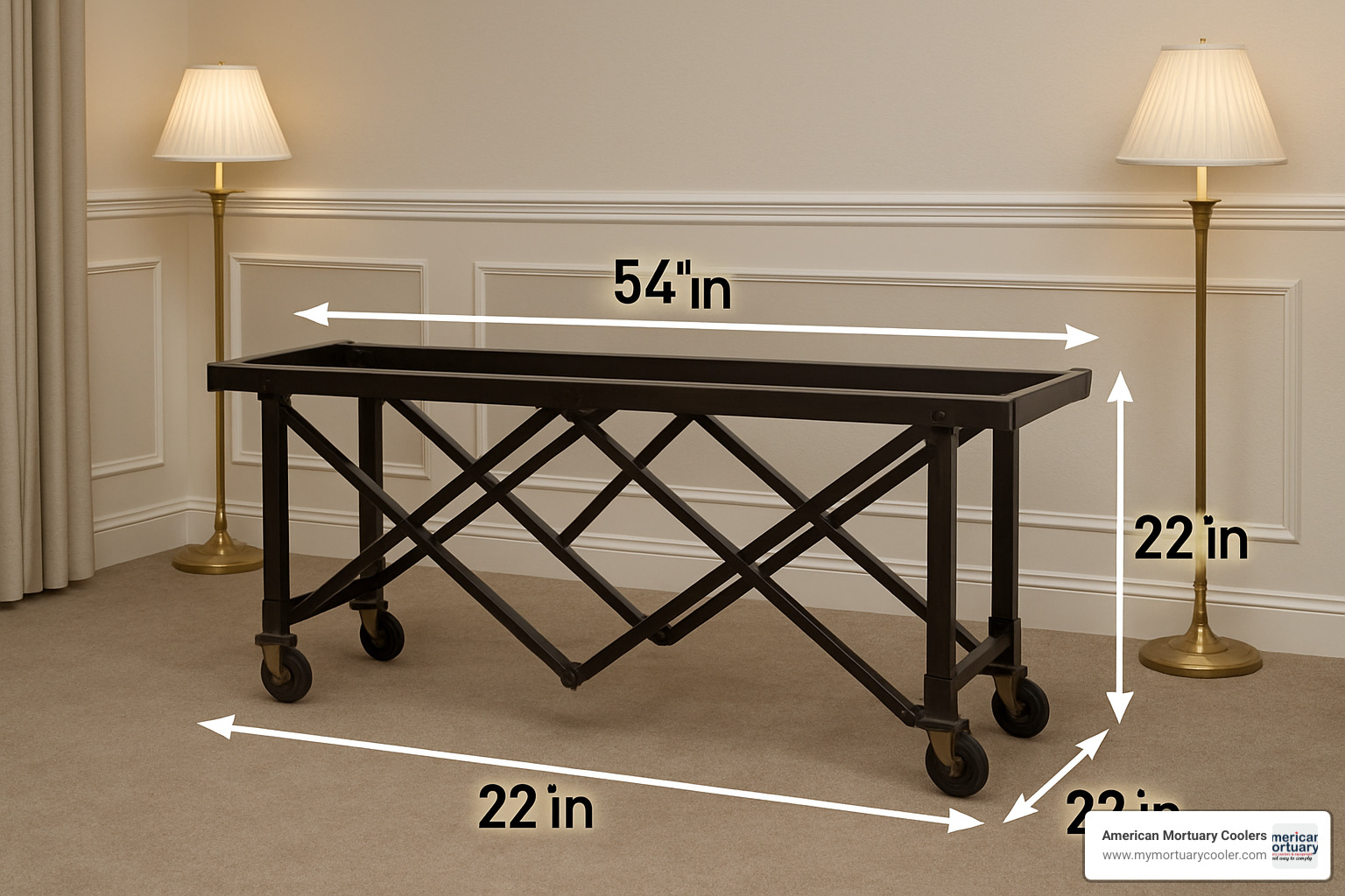 Standard funeral bier with dimensions labeled - funeral bier