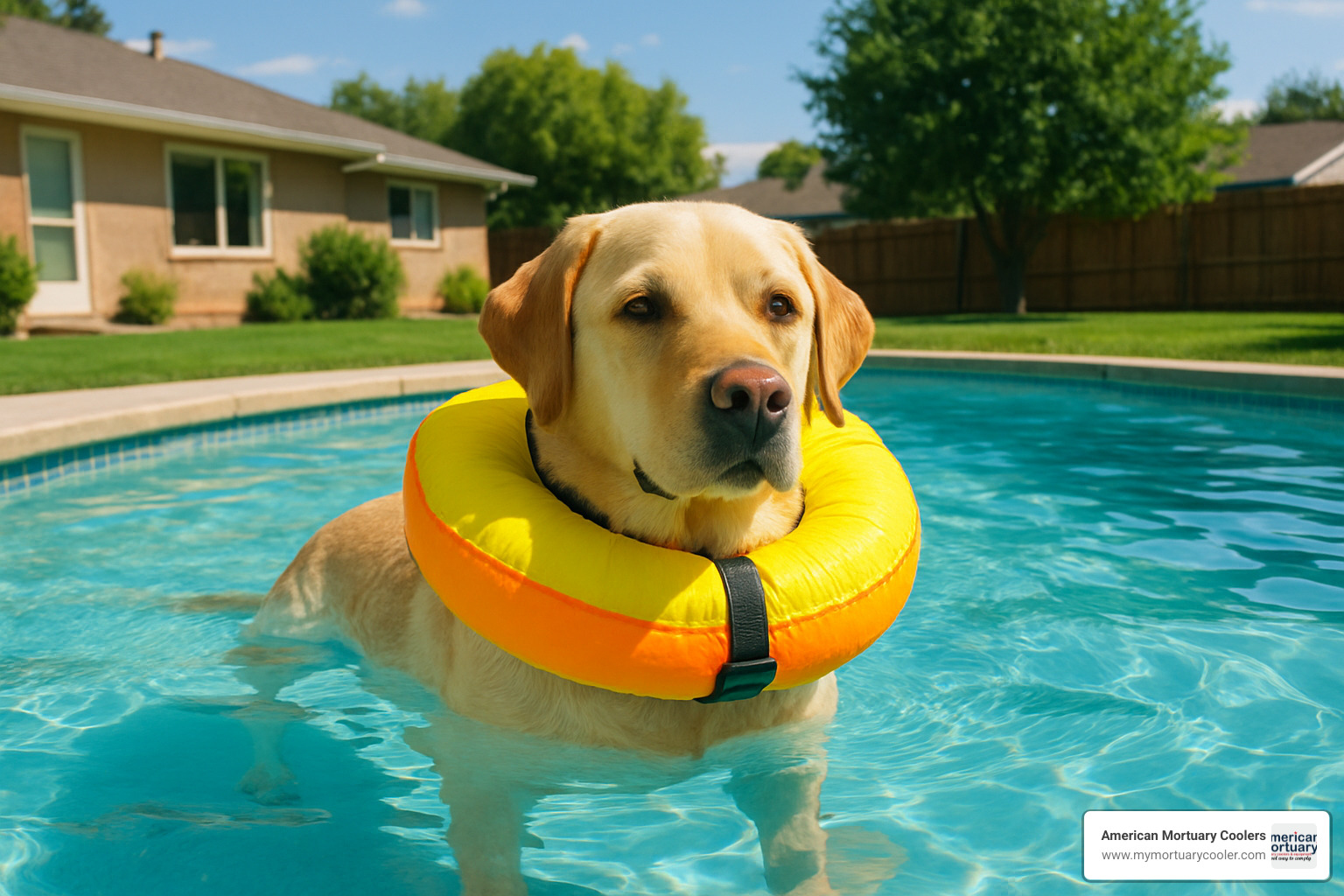 labrador wearing flotation collar in backyard pool - flotation collar labrador wearing flotation collar in backyard pool - flotation collar