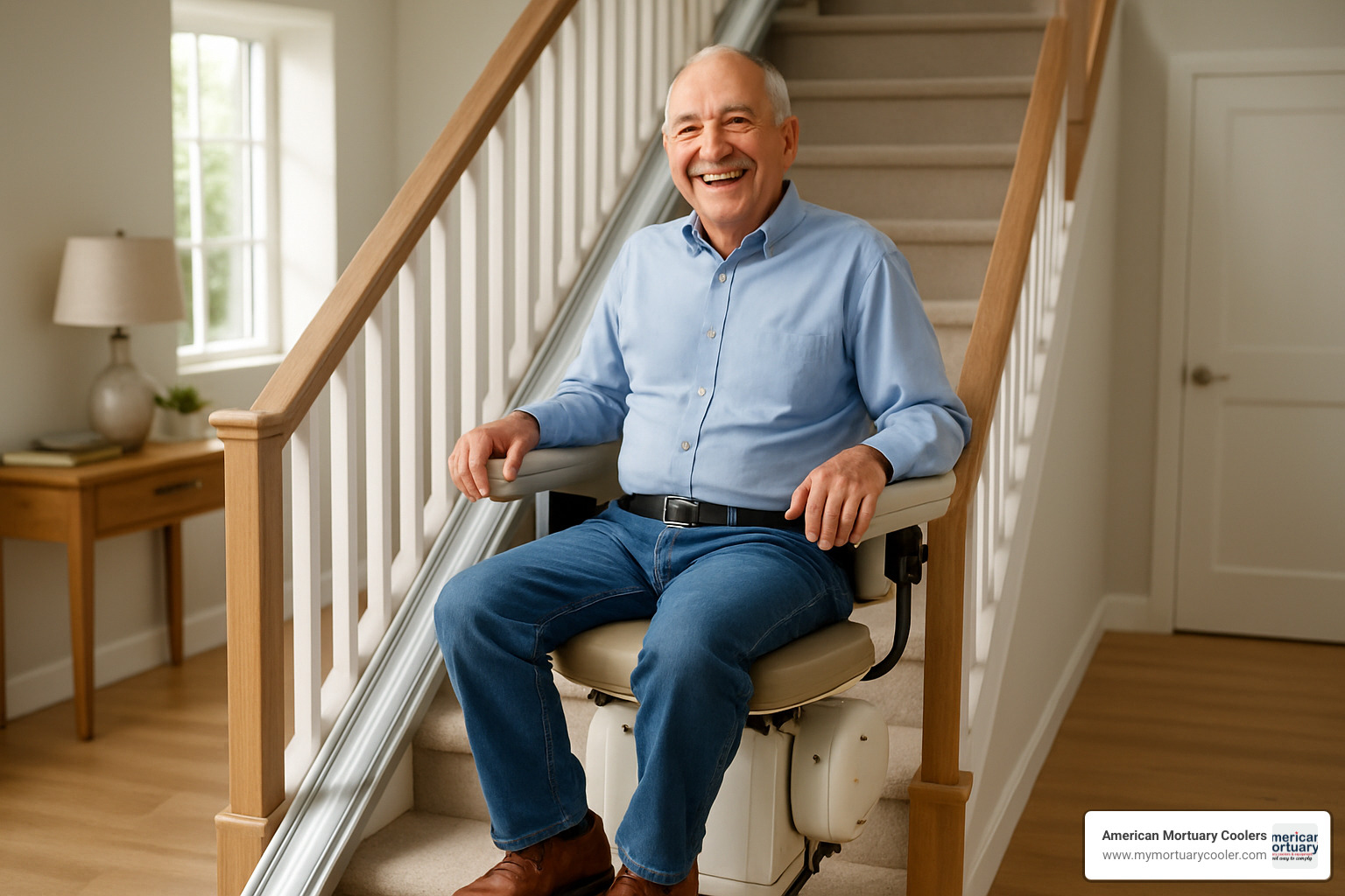 happy senior using a stair lift after installation - best stair chair lifts