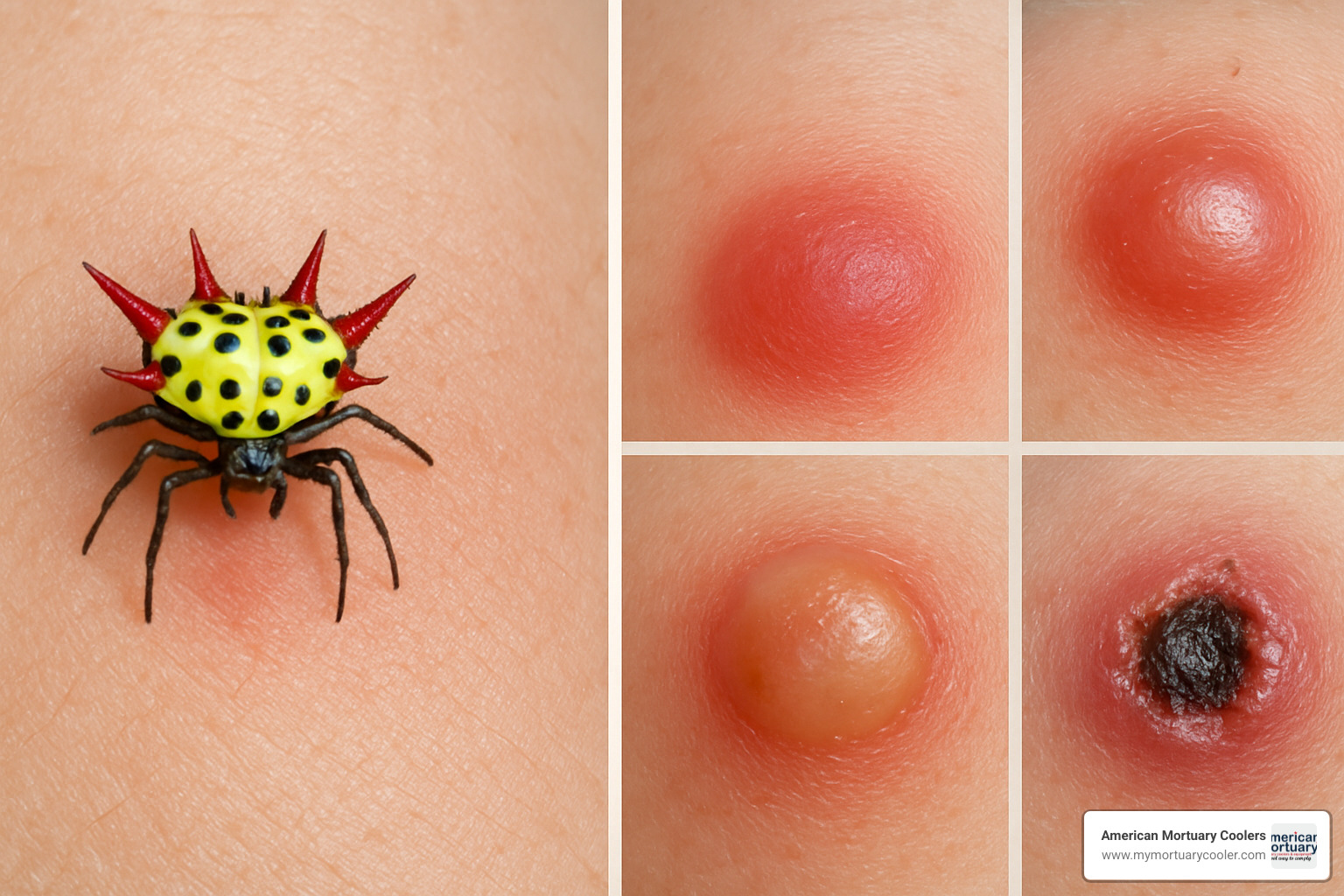 Comparison of harmless spine spider bite reaction versus more serious spider bites - spine spider Comparison of harmless spine spider bite reaction versus more serious spider bites - spine spider